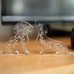 Dachshund Ornaments Clear Acrylic - Freestanding Sausage Dog Silhouette With Intricate Engraved Design - thumbnail 2