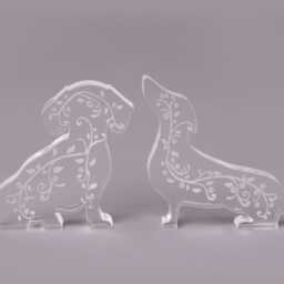 Dachshund Ornaments Clear Acrylic - Freestanding Sausage Dog Silhouette With Intricate Engraved Design - thumbnail 3