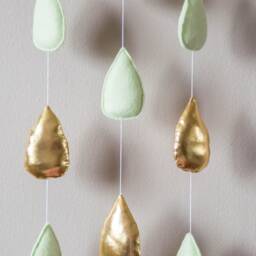 Felt Cloud Raindrop Mobile Mint Green & Gold Nursery Decor - thumbnail 2
