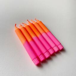 Dip Dye Candles/Hand-Dyed Taper Neon Pink Orange Gift - thumbnail 2