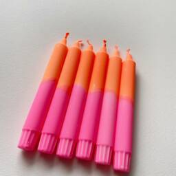 Dip Dye Candles/Hand-Dyed Taper Neon Pink Orange Gift - thumbnail 3