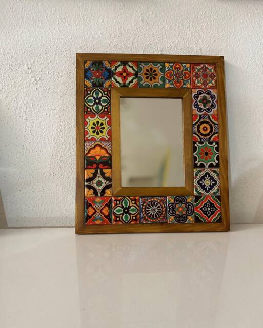Mosaic Tile Mirror Handmade Mexican Talavera Ceramic & Wood Frame - image 1