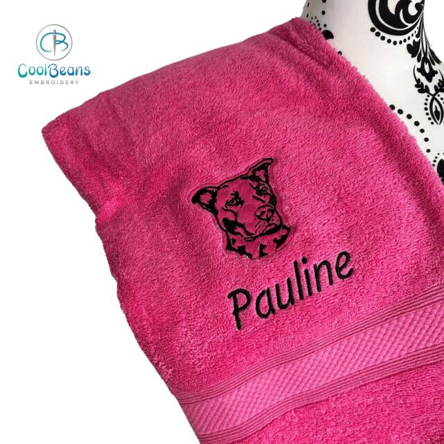 Staffordshire Bull Terrier Dog Towel - Personalised Face Cloth/Hand Bath Embroidered Dog & Text Staffie Staffy - image 1