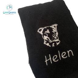 Staffordshire Bull Terrier Dog Towel - Personalised Face Cloth/Hand Bath Embroidered Dog & Text Staffie Staffy - thumbnail 3