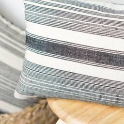 Handwoven Cotton Lumbar Pillow Cover - Black & Off-White Stripes - thumbnail 2