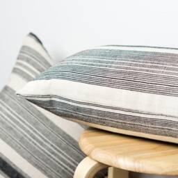 Handwoven Cotton Lumbar Pillow Cover - Black & Off-White Stripes - thumbnail 3