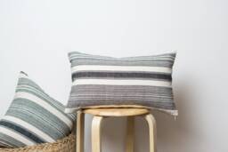 Handwoven Cotton Lumbar Pillow Cover - Black & Off-White Stripes - thumbnail 1