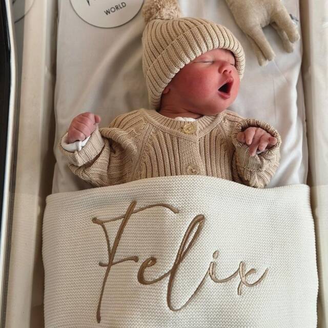 Off White Knitted Baby Blanket - With Embroidery - image 1