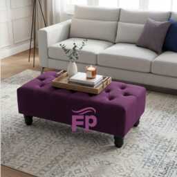 Luxury Velvet Tufted Ottoman Coffee Table, Upholstered Footstool Bench, Custom Colours - thumbnail 3
