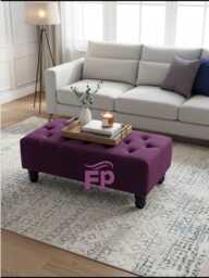Luxury Velvet Tufted Ottoman Coffee Table, Upholstered Footstool Bench, Custom Colours - thumbnail 1