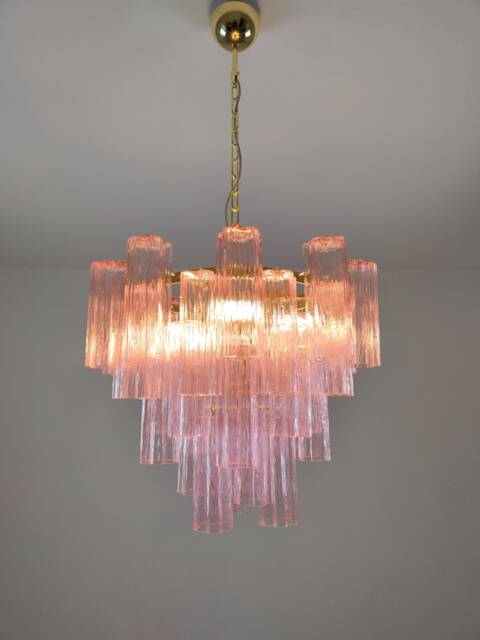 Murano Glass Chandelier in Pink Tronchi Glasses - image 1