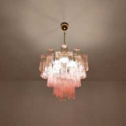 Murano Glass Chandelier in Pink Tronchi Glasses - thumbnail 4