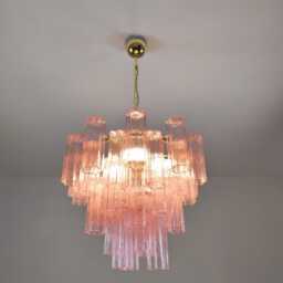 Murano Glass Chandelier in Pink Tronchi Glasses - thumbnail 3