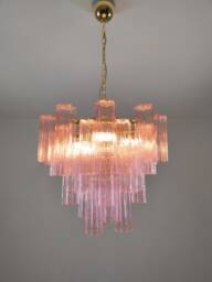 Murano Glass Chandelier in Pink Tronchi Glasses - thumbnail 1