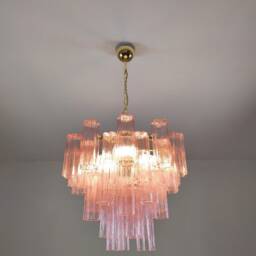Murano Glass Chandelier in Pink Tronchi Glasses - thumbnail 2