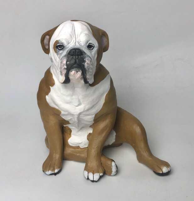 Custom English Bulldog Statue Clay Pet Memorial Sculpture, Dog Portrait Urn - image 1