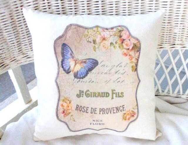 French Country Accent Pillow Butterfly & Floral Linen Twill - image 1
