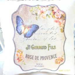 French Country Accent Pillow Butterfly & Floral Linen Twill - thumbnail 2