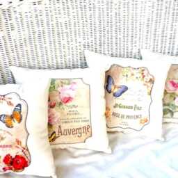French Country Accent Pillow Butterfly & Floral Linen Twill - thumbnail 3