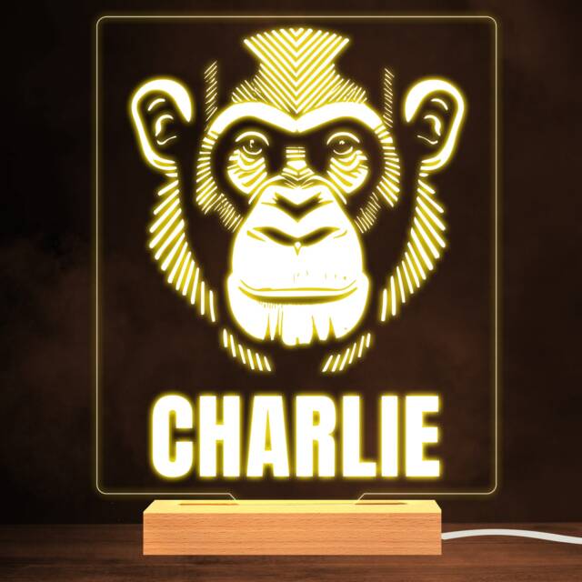 Monkey Face Line Art Warm White Lamp Personalised Gift Night Light - Bedroom - image 1