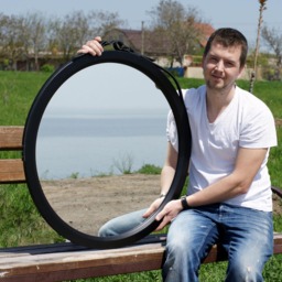 Black Round Mirror For Wall Fashion Mirror Beauty Salon, Circle Bathroom On Leather Strap Wood Framed Hallway - thumbnail 3