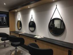 Black Round Mirror For Wall Fashion Mirror Beauty Salon, Circle Bathroom On Leather Strap Wood Framed Hallway
