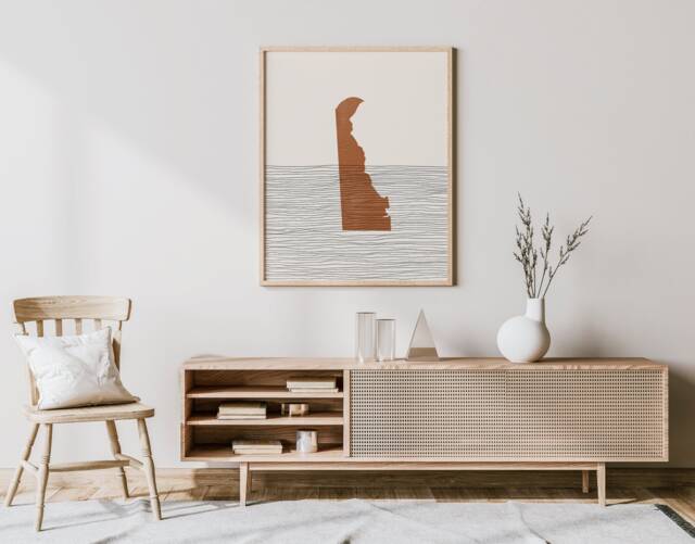 Delaware Boho Decor - Mid Century Wall Art, Minimalist Art & Abstract Print, State Map Print - image 1