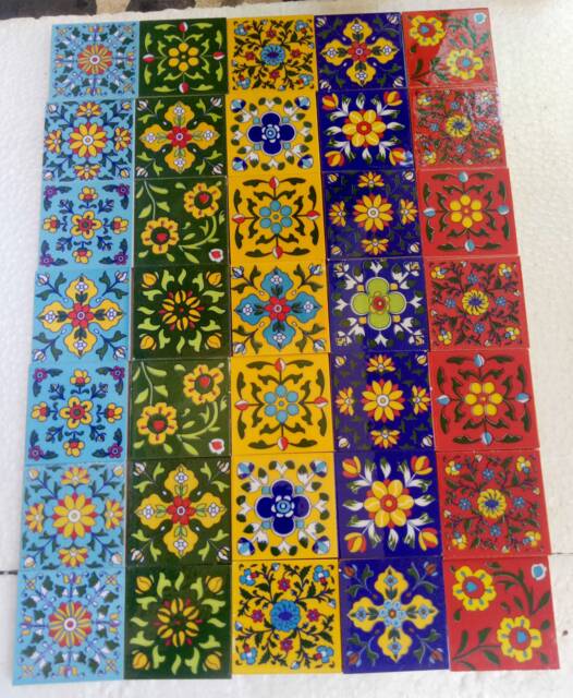 Hand-Painted Ceramic Wall Tile Set Blue Pottery Art - 3x3 Inch, Lot Of 35 - image 1