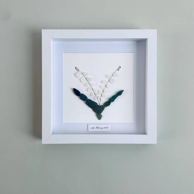 Cornish Lily Of The Valley Sea Glass Flower Wall Art Framed Botanical Picture Gift For Her Anniversary Handmade in Cornwall - image 1