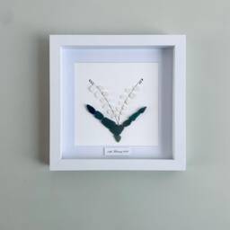 Cornish Lily Of The Valley Sea Glass Flower Wall Art Framed Botanical Picture Gift For Her Anniversary Handmade in Cornwall