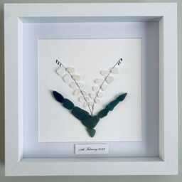 Cornish Lily Of The Valley Sea Glass Flower Wall Art Framed Botanical Picture Gift For Her Anniversary Handmade in Cornwall - thumbnail 2