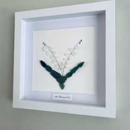 Cornish Lily Of The Valley Sea Glass Flower Wall Art Framed Botanical Picture Gift For Her Anniversary Handmade in Cornwall - thumbnail 3