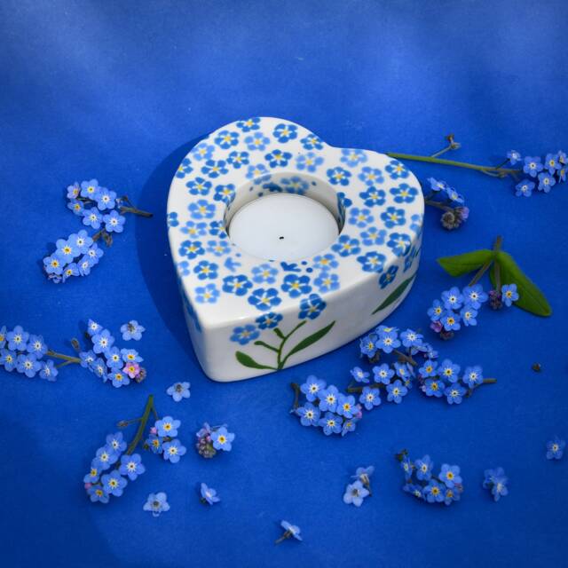 Forget-Me-Not Heart Tealight Holder - Hand Painted - image 1
