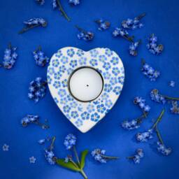 Forget-Me-Not Heart Tealight Holder - Hand Painted - thumbnail 2