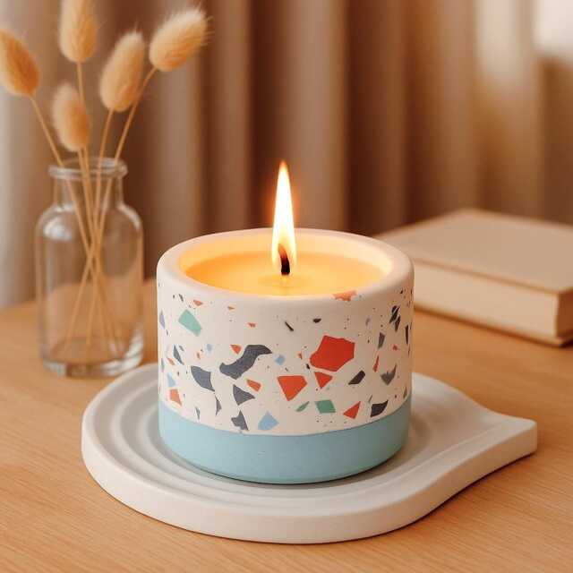Terrazzo Style Soy Candle, Handmade Minimal Neutral Tones, Modern Home Decor, Minimalist Decor - image 1