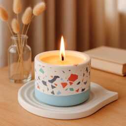 Terrazzo Style Soy Candle, Handmade Minimal Neutral Tones, Modern Home Decor, Minimalist Decor