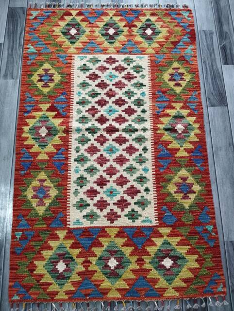 Kilim Rug Classic, Handmade Artisan Afghan Turkish Navajo Geometric Wool 142x87 cm - image 1