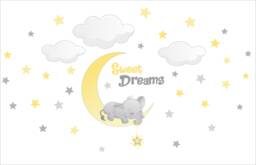 Elephant On Moon Repositionable Wall Decal For Nursery, Boy's, Girl's Room Or Playroom, Kid's Decor, Sweet Dreams Sticker PVC Free - thumbnail 1