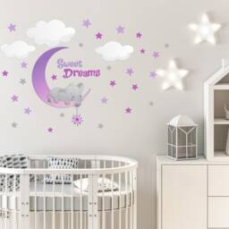 Elephant On Moon Repositionable Wall Decal For Nursery, Boy's, Girl's Room Or Playroom, Kid's Decor, Sweet Dreams Sticker PVC Free - thumbnail 4