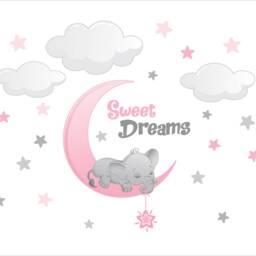 Elephant On Moon Repositionable Wall Decal For Nursery, Boy's, Girl's Room Or Playroom, Kid's Decor, Sweet Dreams Sticker PVC Free - thumbnail 3