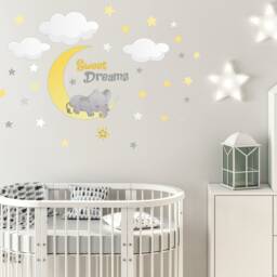 Elephant On Moon Repositionable Wall Decal For Nursery, Boy's, Girl's Room Or Playroom, Kid's Decor, Sweet Dreams Sticker PVC Free - thumbnail 2