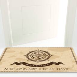 Doormat With Your Address Coordinates & Compass Non-Slip - Washable High-Quality Outdoor Area Dirt Trap Mat Door - thumbnail 2