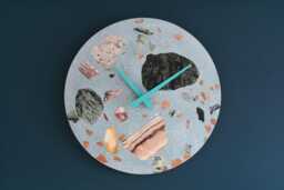 Terrazzo Wall Clock - Handmade Concrete Wooden Hands Unique Home Decor - thumbnail 1