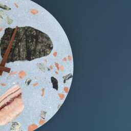 Terrazzo Wall Clock - Handmade Concrete Wooden Hands Unique Home Decor - thumbnail 4