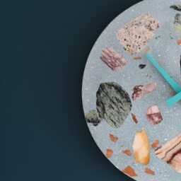 Terrazzo Wall Clock - Handmade Concrete Wooden Hands Unique Home Decor - thumbnail 2