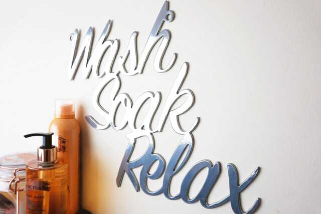 Wash Soak Relax Metal Wall Sign - Bathroom Decor Modern Spa Quote Handmade UK - image 1