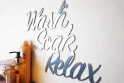 Wash Soak Relax Metal Wall Sign - Bathroom Decor Modern Spa Quote Handmade UK - thumbnail 1