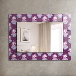 Unicorns Stars Lettering Mirror, Rectangular Mirror With Frame, Purple Wall Printed Decorative Bathroom - thumbnail 2
