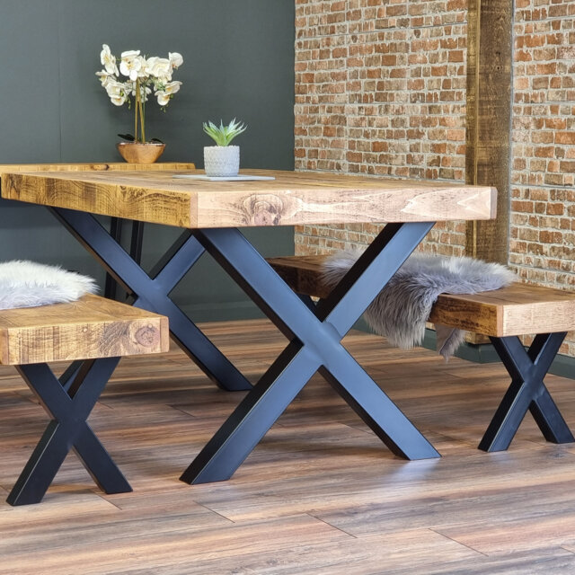 Set - 180cm Table + 2 Benches Industrial Dining Farmer - image 1