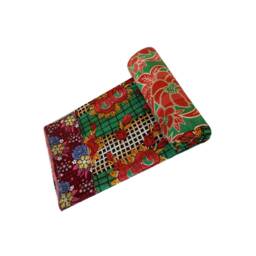 Vintage Sari Cotton Kantha Quilt Handmade Reversible Indian Blanket - 80x56 Inches - thumbnail 2